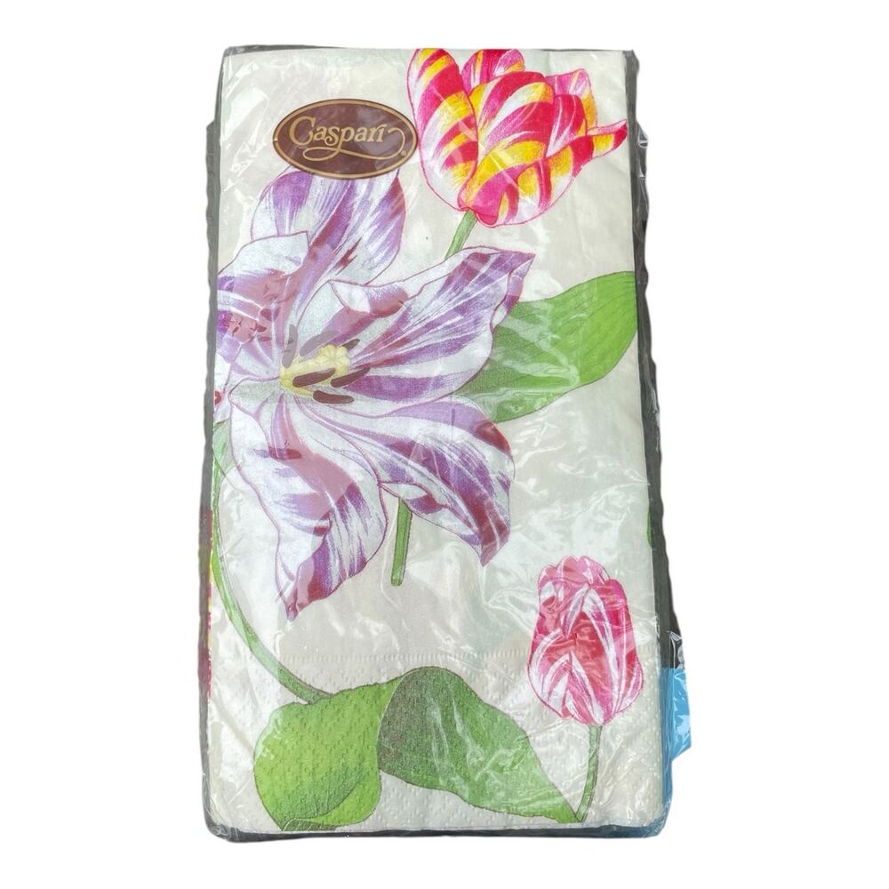 Caspari Tulipmania Cocktail Napkins 15pc Ivory Pink Tulips Decoupage Crafts NIP
